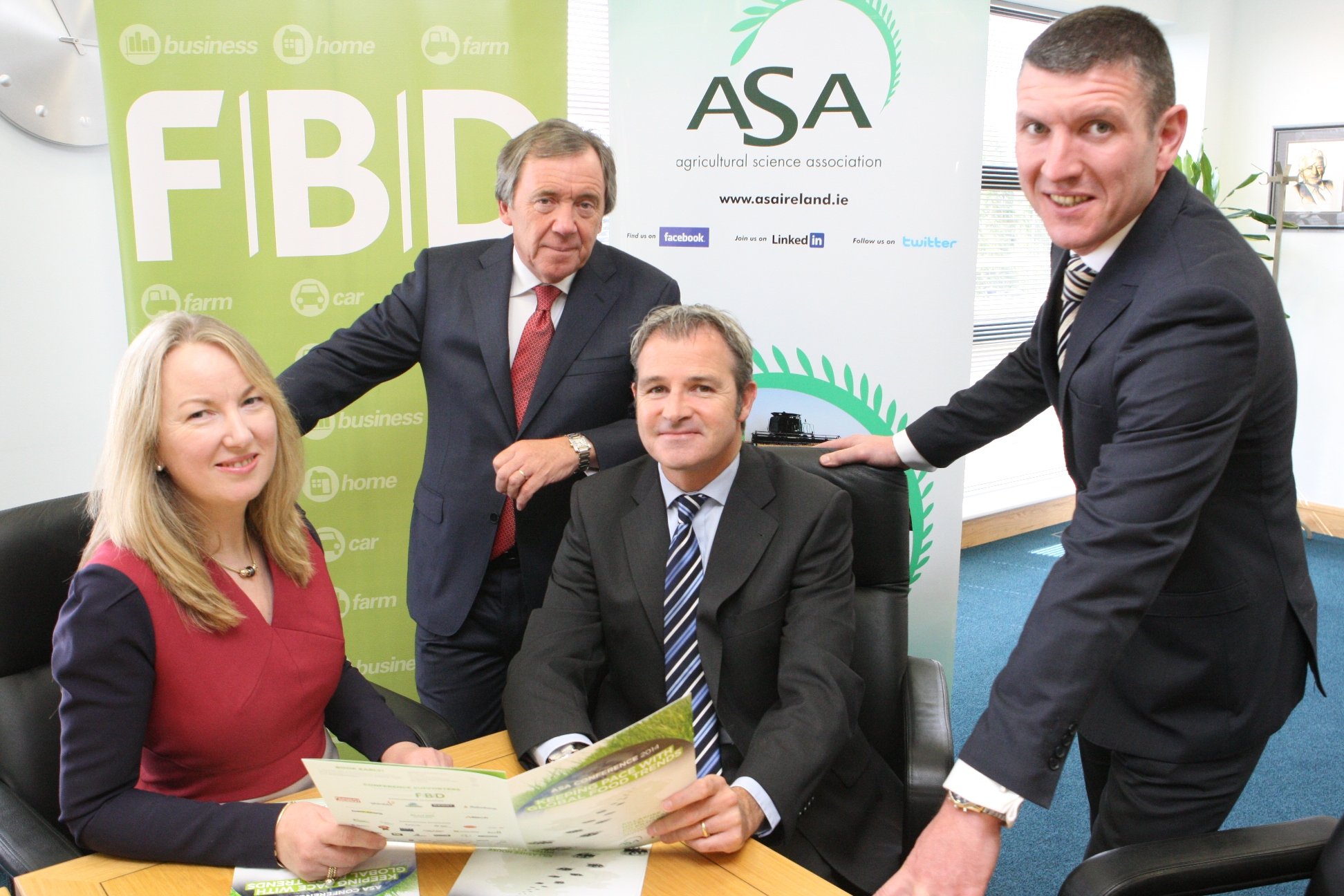 Announcing details of ASA Conference are: Siobhán Talbot, Managing Director Glanbia and Larry Murrin, Chief Executive Dawn Farm Foods, both conference speakers, with Andrew Langford, Chief Executive FBD, conference partner and Seán Farrell, ASA President.
