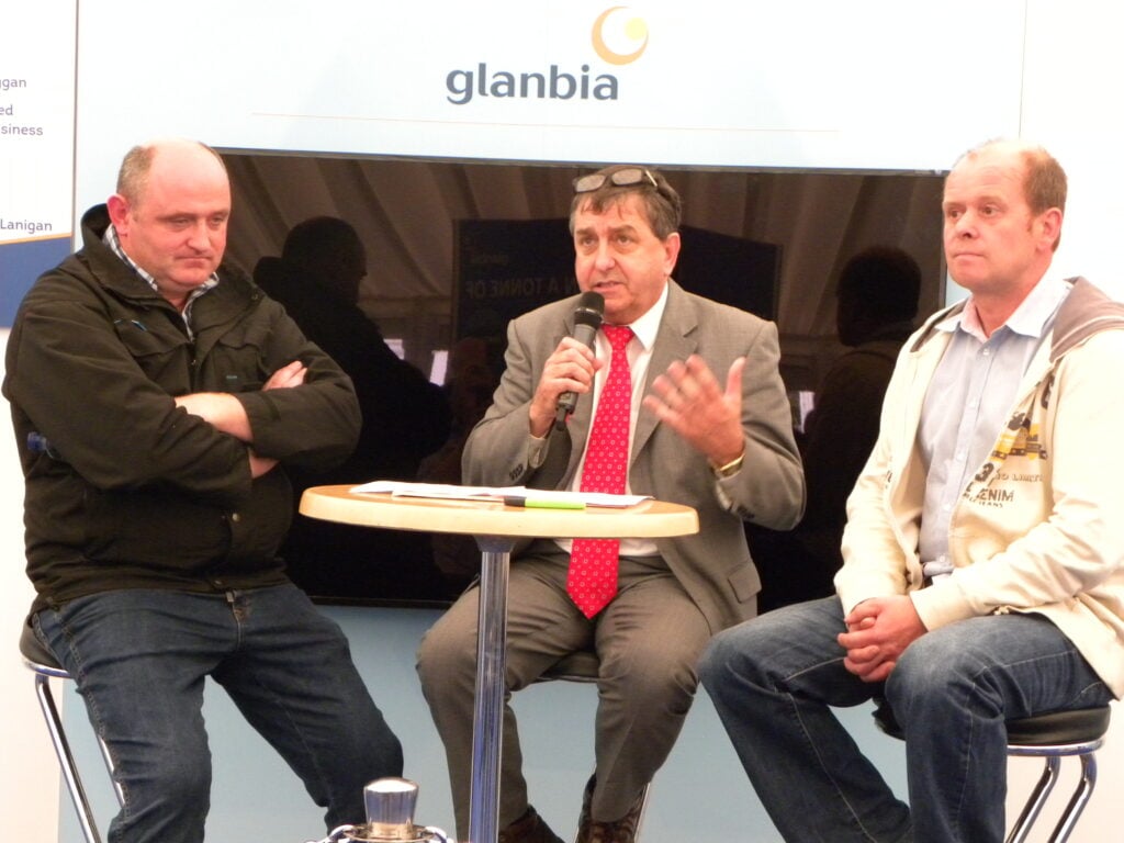 Jim Dunne, on the left,, at the Glanbia discussion on dairying.