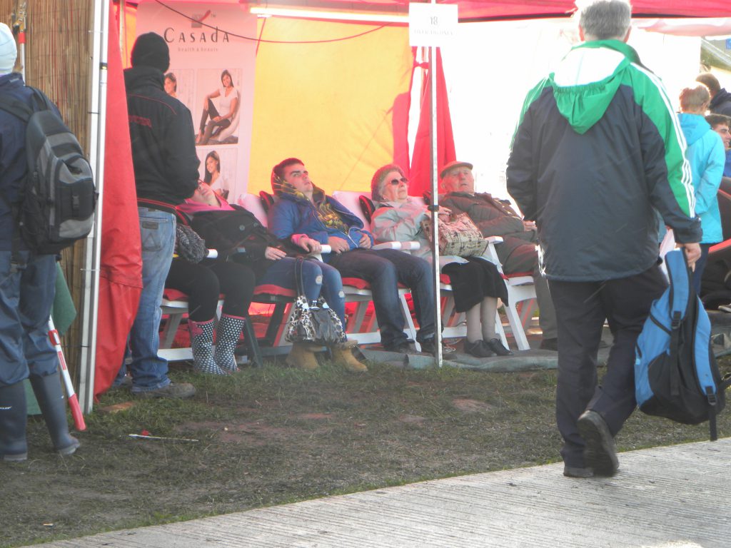 Ploughing visitors take a rest after a morning’s walking.