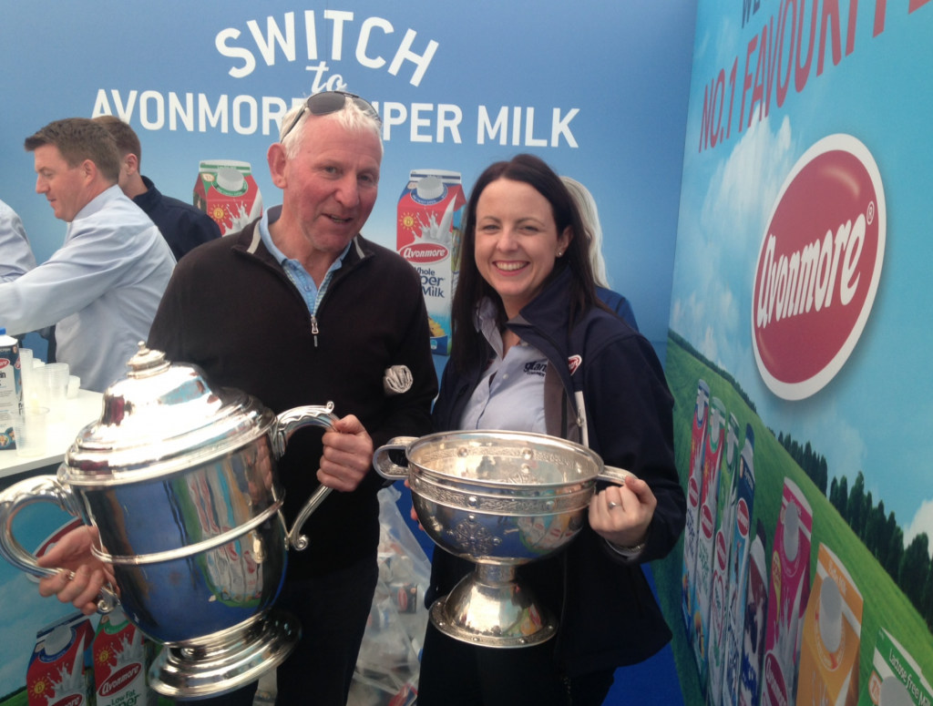 Larry Bergin, Castlecomer and Donna Coffey, Glanbia, at the Ploughing on Day One, holding the Bob O’Keeffe and Leinster Minor cups.