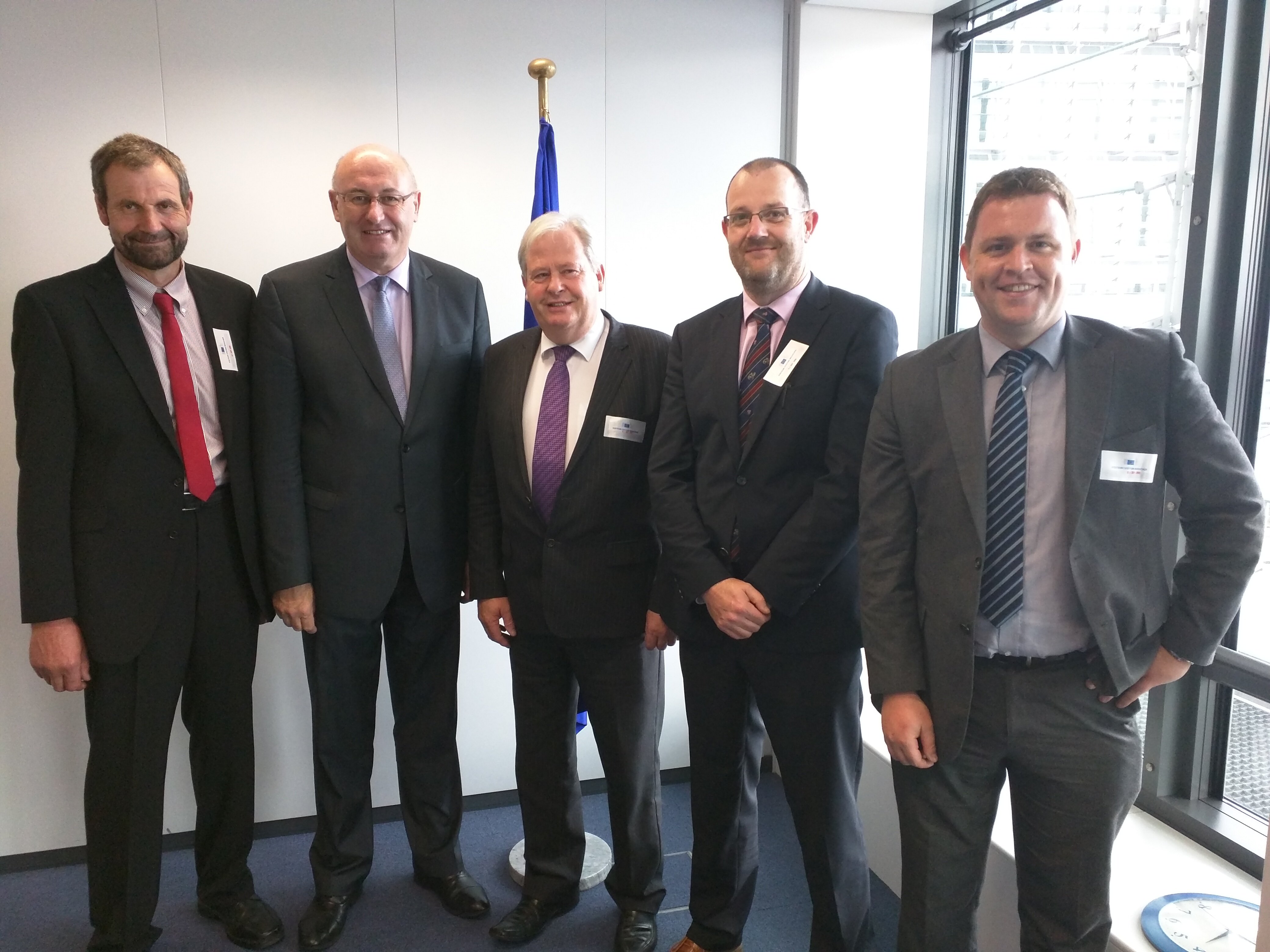 Jerry Long, Commissioner Hogan, Martin Keane, T.J. Flanagan (ICOS Dairy Policy Executive) and Conor Mulvihill (ICOS European Affairs Executive)