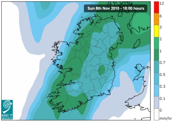 Rainfall levels at 6pm on Sunday, November 8.