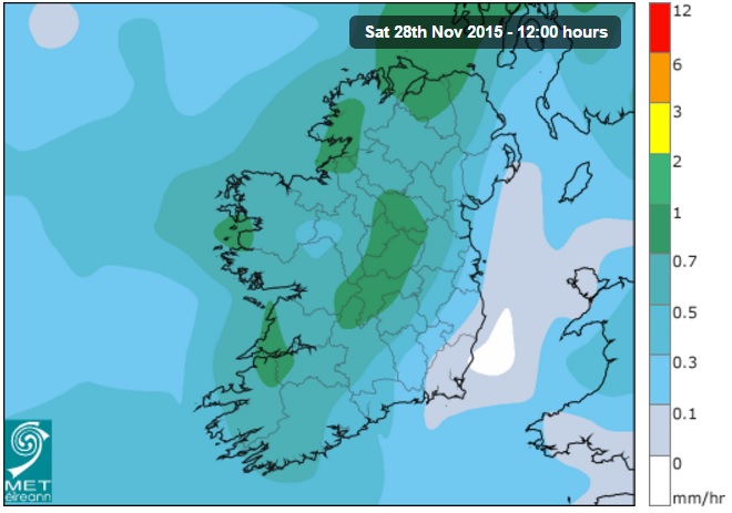 The current expected rainfall levels on Saturday at midday