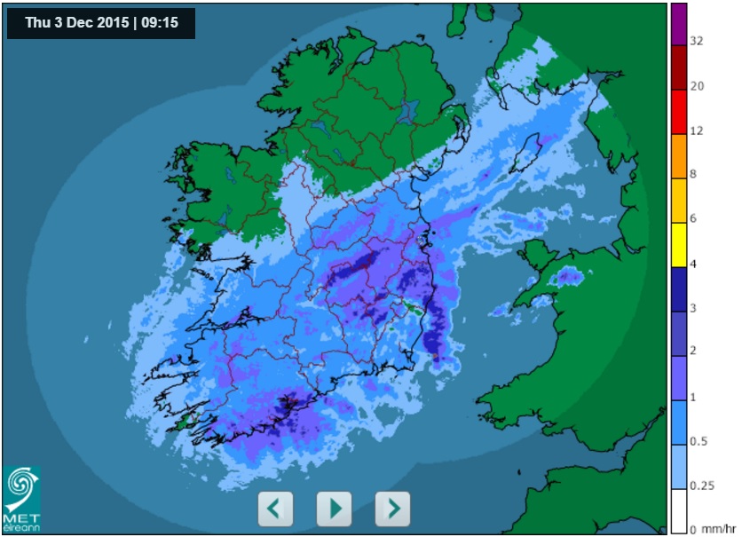Rainfall levels at 9.15am this morning