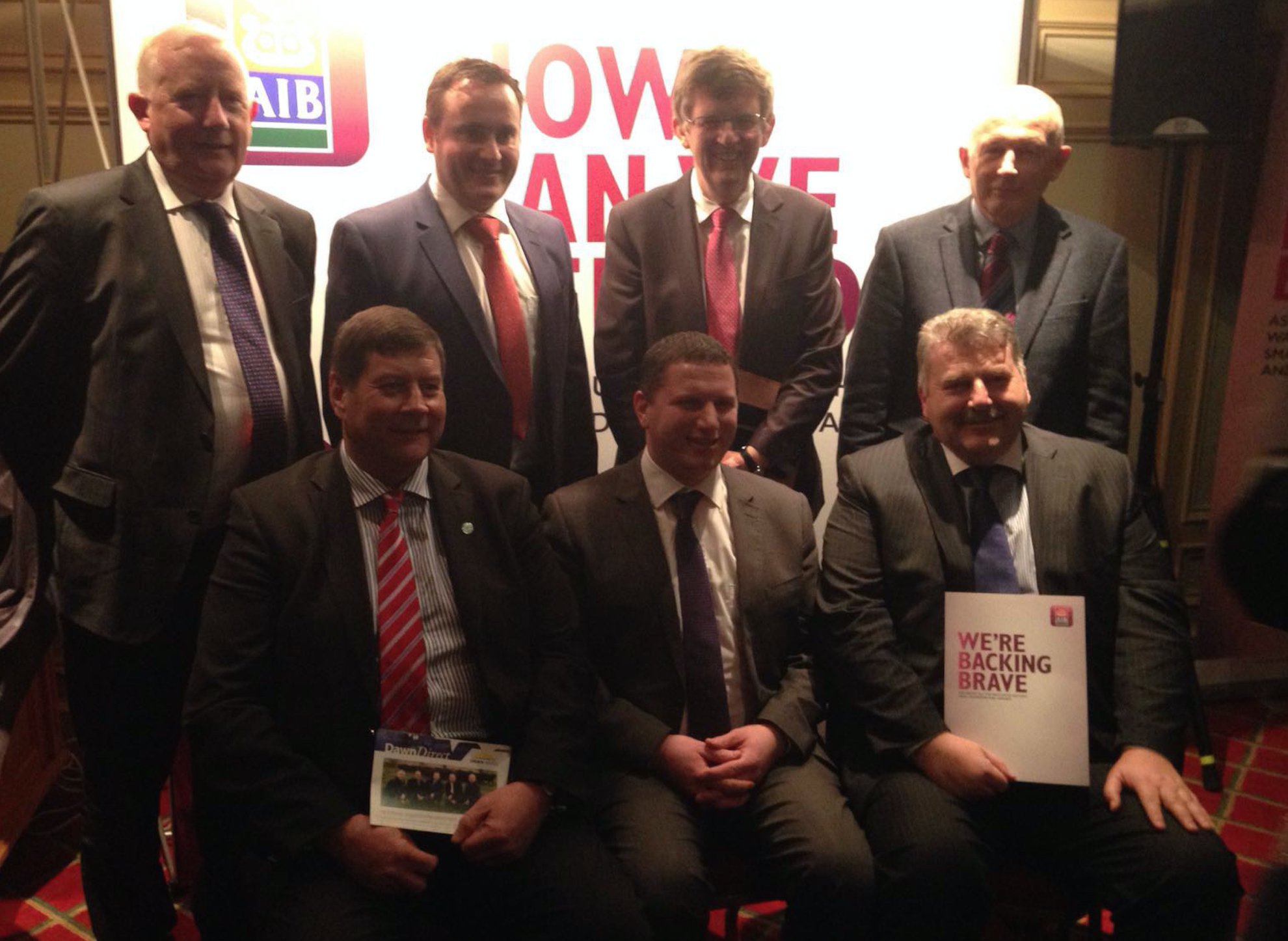 Frank Hayes, Kerry Group, Donal Whelton, AIB, Liam Woulfe, Grassland Agro, Padraig Sayers, Kerry Gorup. Front: Paul Nolan, Dawn Meats, Alan Jagoe, Macra na Feirme, Sean Healy, AIB.