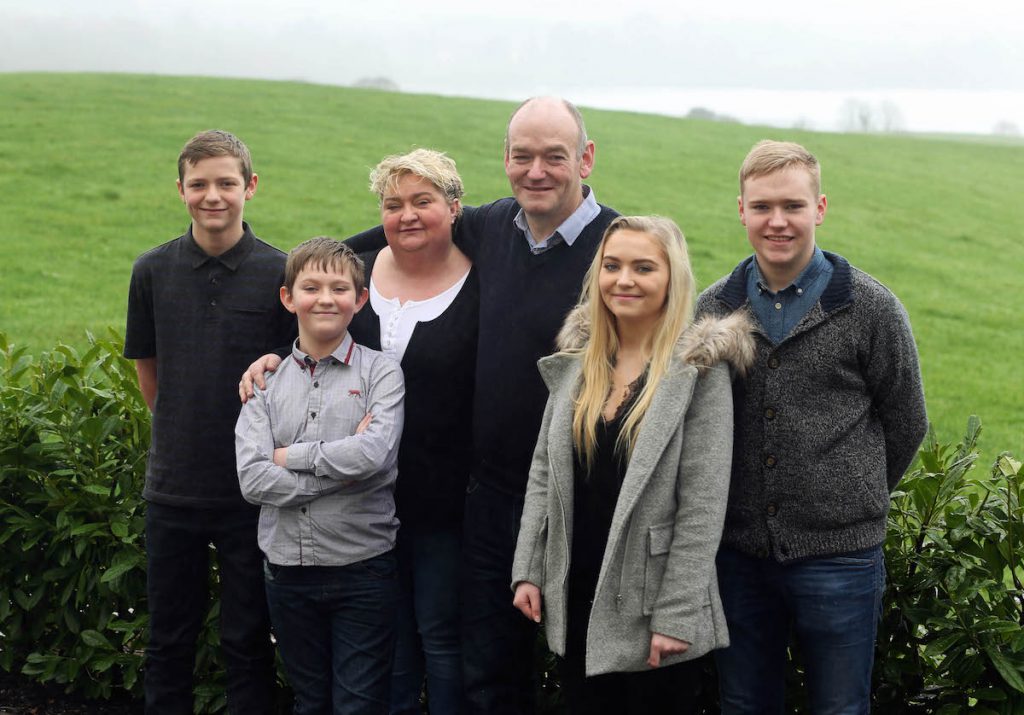 Flor McCarthy at his home in Kenmare, with John and Gerard, his wife Mary, daughter Philomena, and son Flor Jnr. Pic : Lorraine O’Sullivan