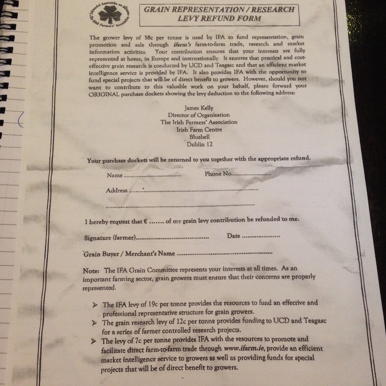 IFA grain levies refund form