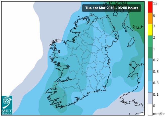 Predicted rainfall levels for tomorrow morning