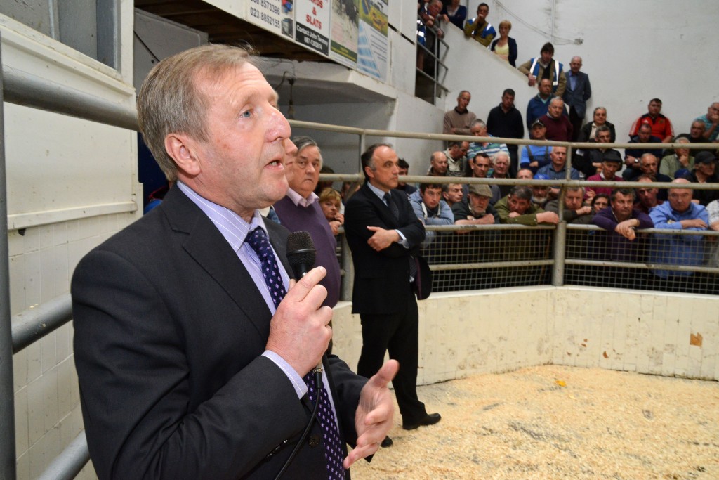 Minister Creed speaking to farmers in Bandon mart