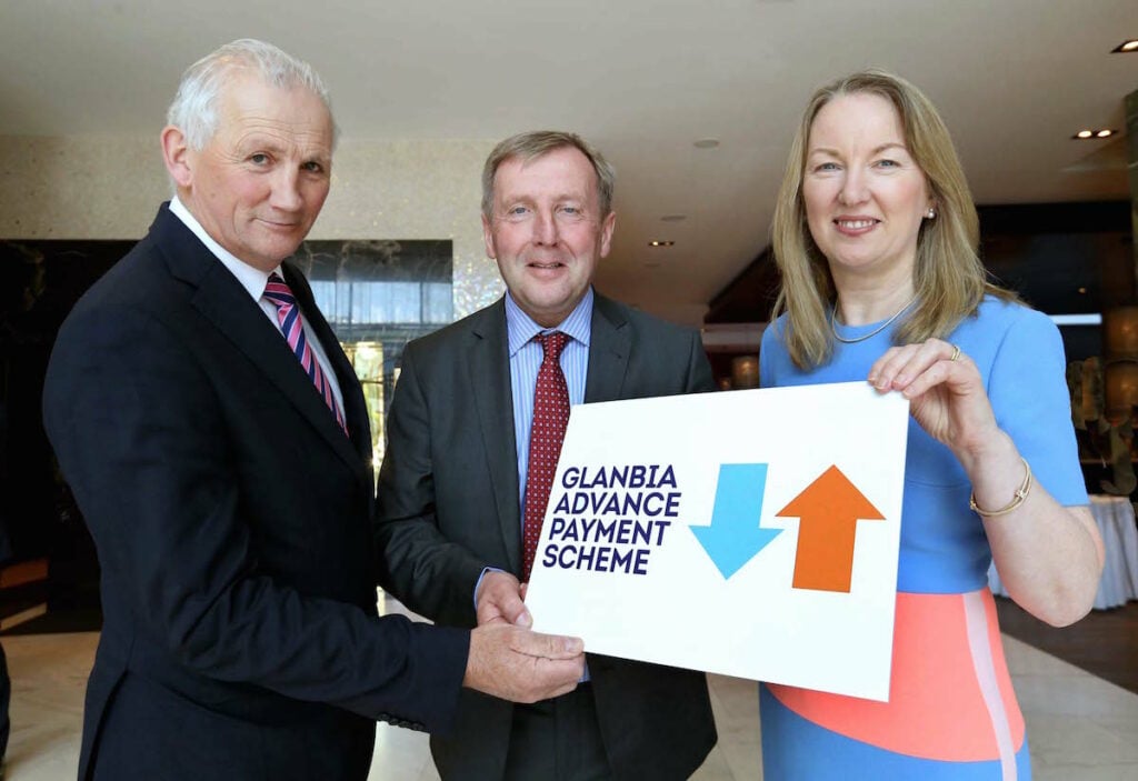 Henry Corbally, Glanbia chairman with Michael Creed, Minister of Agriculture, Food and the Marine, and Siobhan Talbot, managing director of Glanbia.