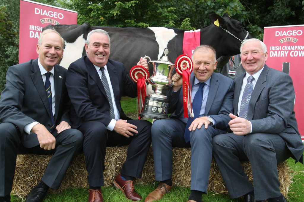 Launching the 2016 Diageo Baileys Champion Dairy Cow Competition Charlie Gallagher IHFA; Robert Murphy Diageo Baileys Global Supply, Martin Tynan Glanbia Ingredients Virginia and Sean Farrelly, Virginia Show