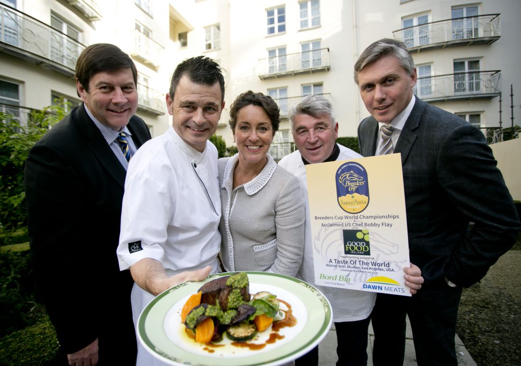 Irish chefs Ed Cooney, The Merrion Hotel, Dublin and Martin Shanahan, Fishy Fishy, Kinsale join (from l-r) Paul Nolan, Dawn Meats, Margaret Jeffares, Good Food Ireland and Padraig Brennan, Bord Bia.