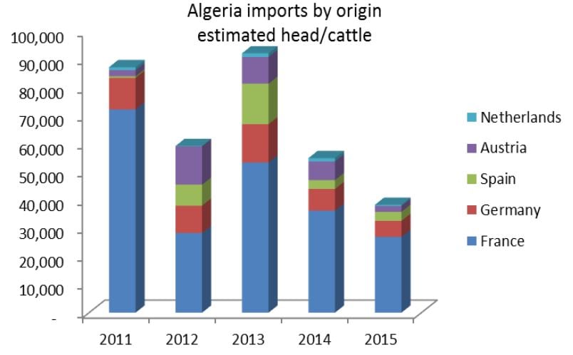 Algerian live cattle imports between 2011-2015