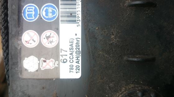 Label on a tractor battery