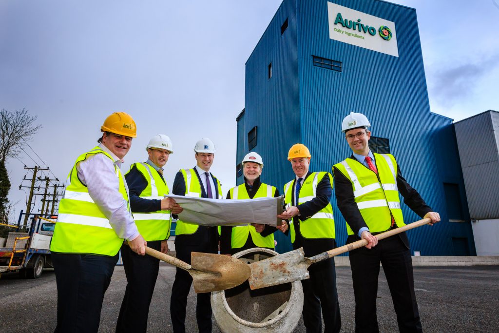 L-R: Willie Murphy, Head of Operations at Aurivo, David Hickey, Site Manager Aurivo, Seamus Kenny, Kenaidan Contractors Ltd, Eugene Waldron, Waldron and Associates, Aaron Forde, CEO Aurivo, Eoghan Sweeney, General Manager, Aurivo Dairy Ingredients and Consumer Foods.