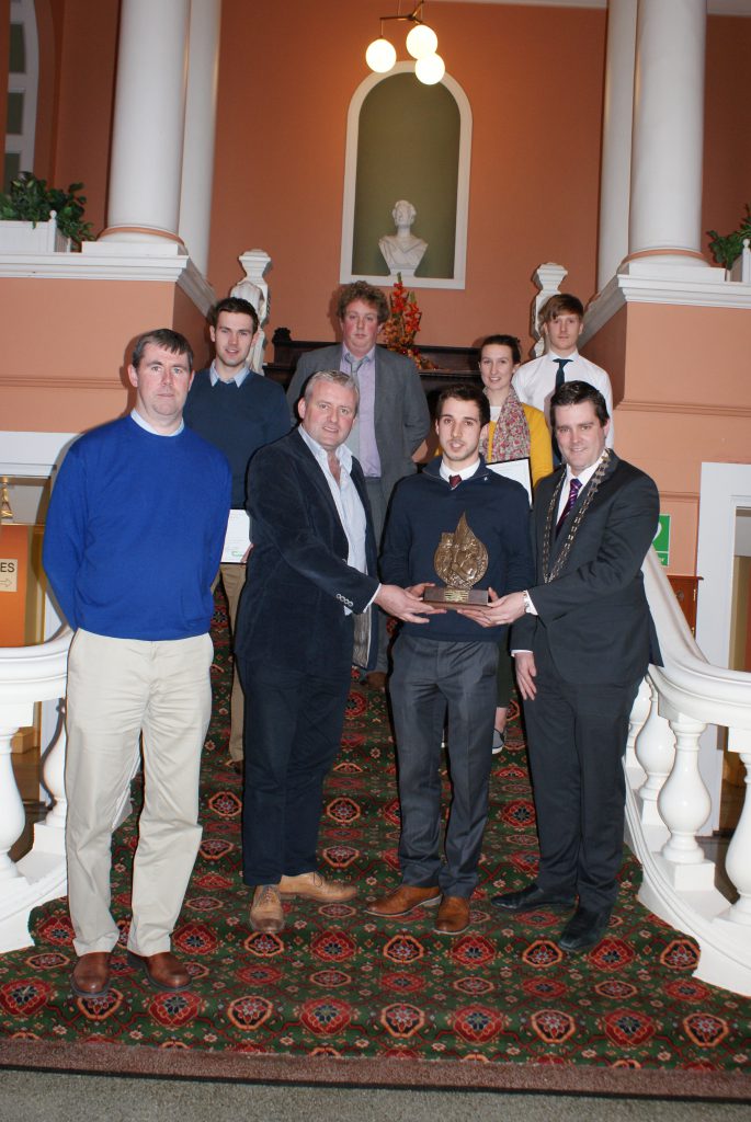 Back Row (L-R) Michael Lally, William Gleeson, Stephanie Shine, Christopher Kenny. Front Row (L-R) James Maher Teagasc, Padraig Madden FRS Network, Paul Bowden, Sean Finan Macra President