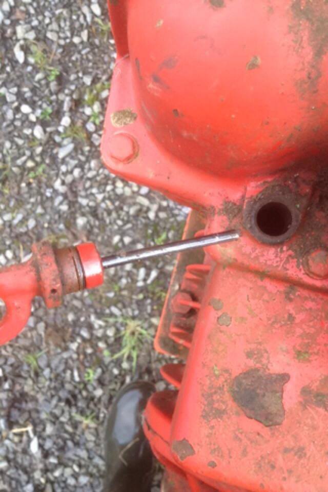 The dipstick for checking the vacuum pump oil level.