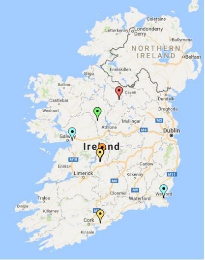Locations of the confirmed cases of bird flu in the Republic of Ireland. Source: Department of Agriculture