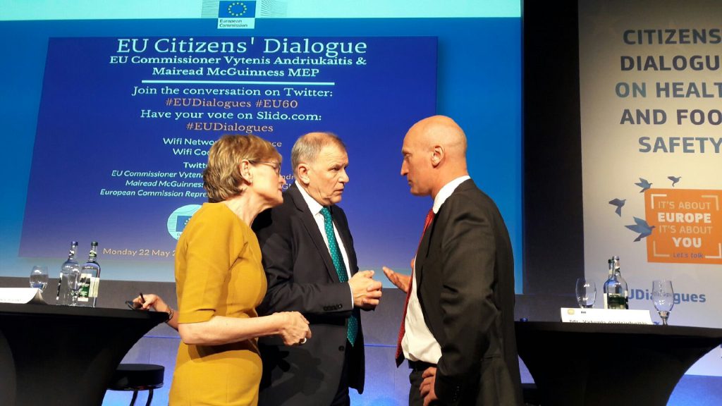 IFA National Livestock Chairman Angus Woods with EU Commissioner for Health and Food Safety Vytenis Andriukaitis and Mairead McGuinness MEP