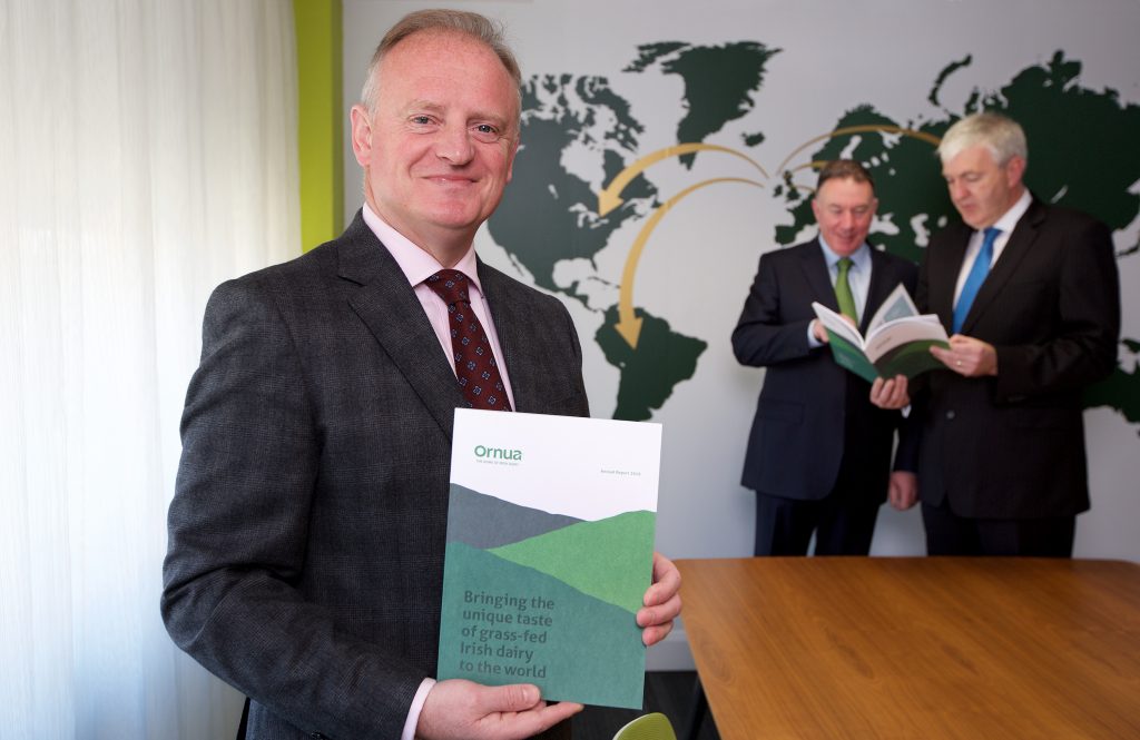 Pictured at the announcement are (l-r) Kevin Lane, Chief Executive Ornua; Aaron Forde, Chairman; and Donal Buggy, Group Finance Director © Patrick Bolger Photography