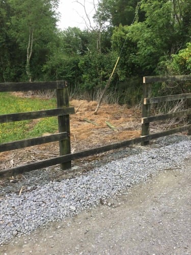 The thieves cut down a fence to escape with the stolen quad