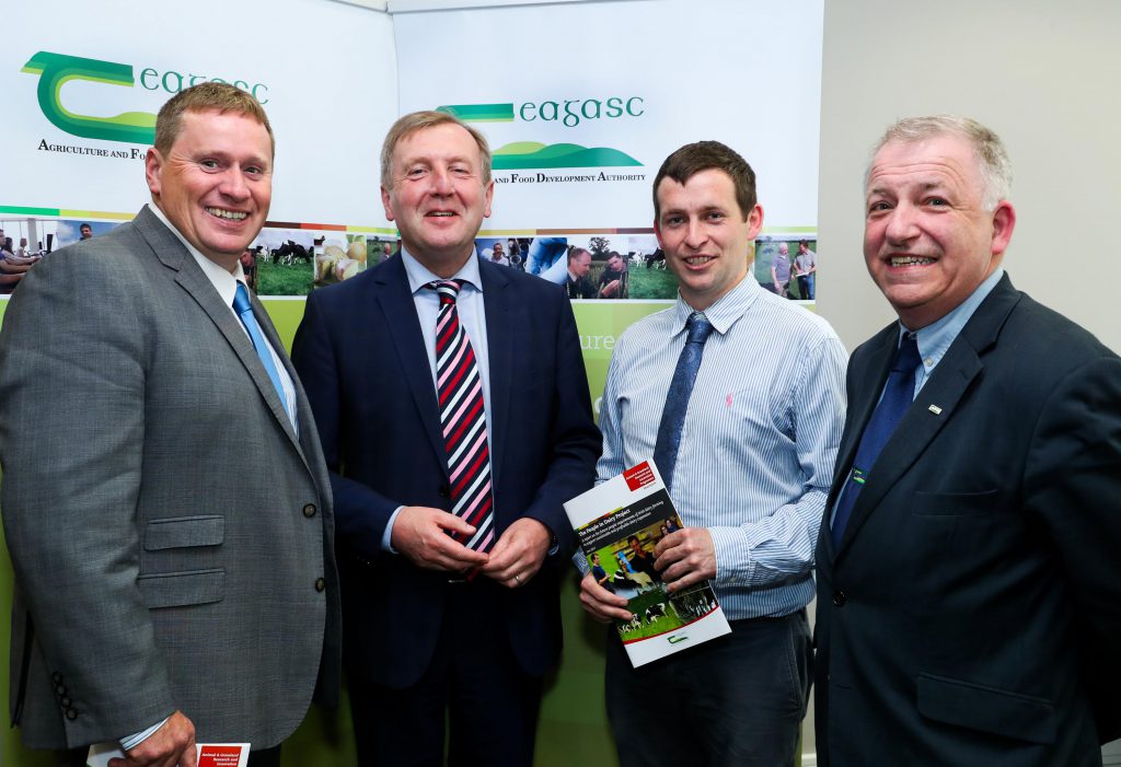 L-R: Kevin Twomey, Chairman of Dairy Stakeholder Committee; the Minister for Agriculture, Food and the Marine, Michael Creed; the report’s author, Paidi Kelly from Teagasc; and the Director of Teagasc, Prof. Gerry Boyle