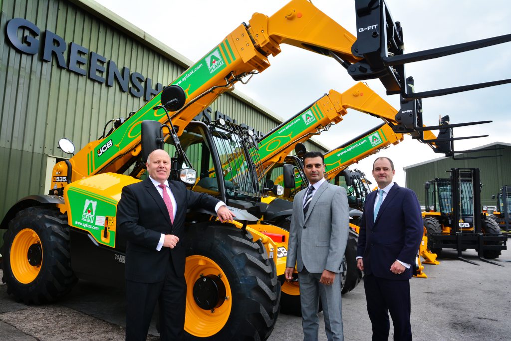Pictured left to right are: JCB Chief Operating Officer, Mark Turner; A-Plant Marketing Director, Asif Latief; and Tom Greenshields, National Accounts Director for Greenshields
