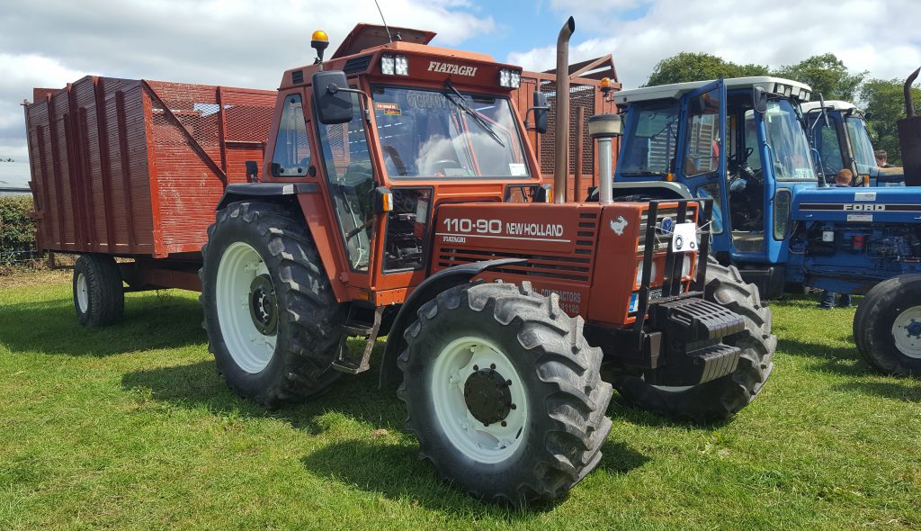 The now-famous Fiatagri (and later New Holland) 110-90 has practically achieved cult status in recent years. This example belongs to Grady Bros (agricultural contractors)