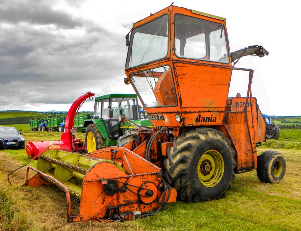 This 1973 Dania D5000 self-propelled forage harvester is owned by John O’Donovan from Sandycove, Kinsale. It is equipped with a direct-cut header