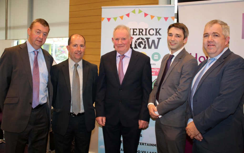 Pictured at the AIB offices O’ Connell St for the launch of the Limerick Show, L-R: Pat Murphy, Kerry Group; Pat Byrne, Bank Of Ireland; Chairman of the show, Richard Kennedy; Kevin Coffey, Munster AI; and James Lynch, Chairman, Dairygold. Image source: Michael Cowhey