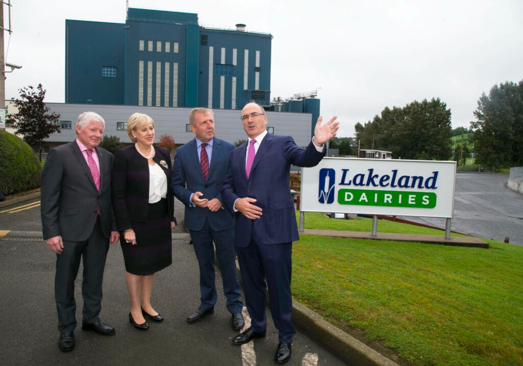 At the opening were: Lakeland Dairies Chairman Alo Duffy; Minister for Culture, Heritage and The Gaeltacht, Heather Humphreys; Minister for Agriculture, Food and Marine Michael Creed; and Lakeland Dairies Group CEO Michael Hanley. Image source: Colm Mahady / Fennell Photography