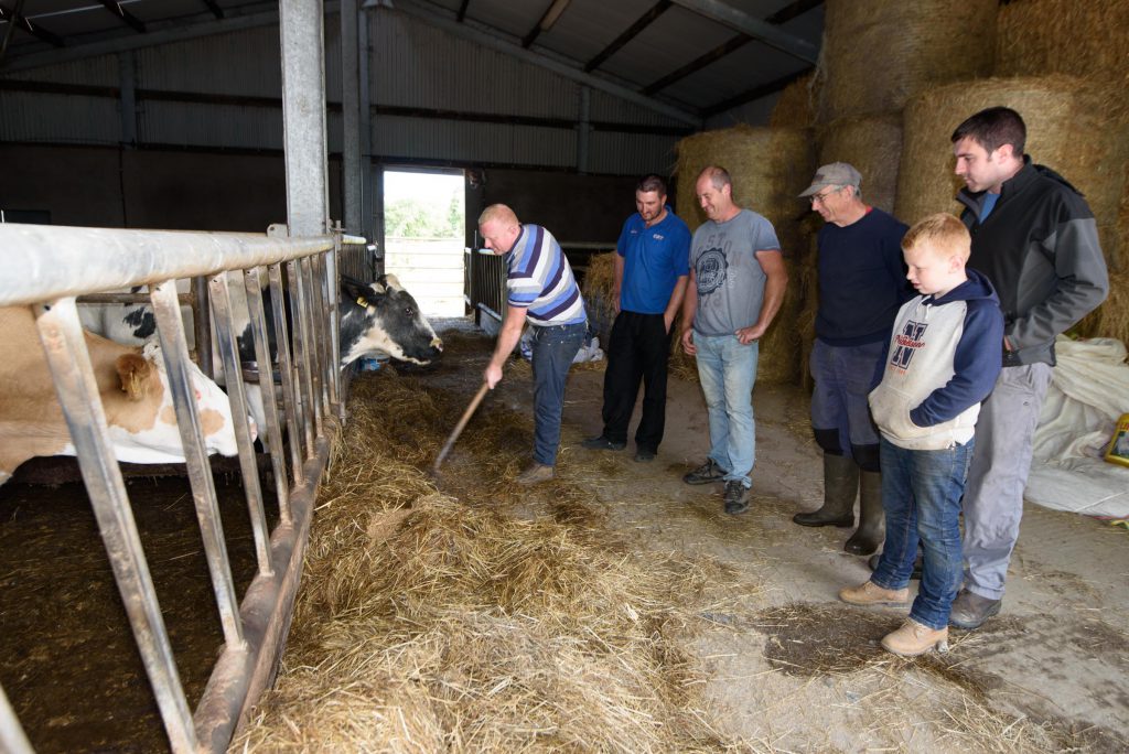 A load of fodder donated by David Creane, Co. Wexford arrives at Michael Gubbins’ farm in Buncrana. Gubbins lost 106 bales of silage as well as his second cut of silage when Donegal floods struck on August 22. The delivery was co-ordinated by the IFA. Image source: Clive Wasson