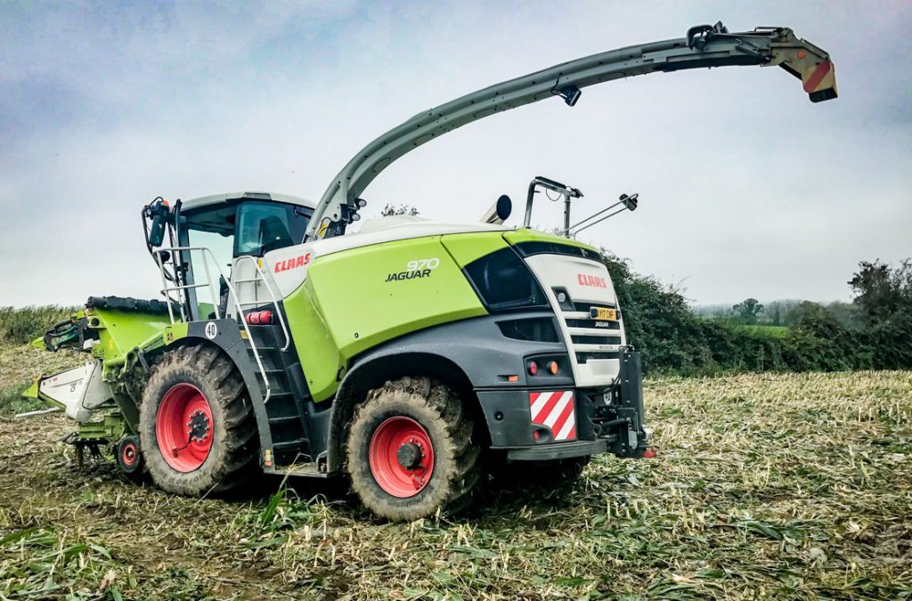 The latest-generation Claas Jaguar 970 getting ready to move to the next field
