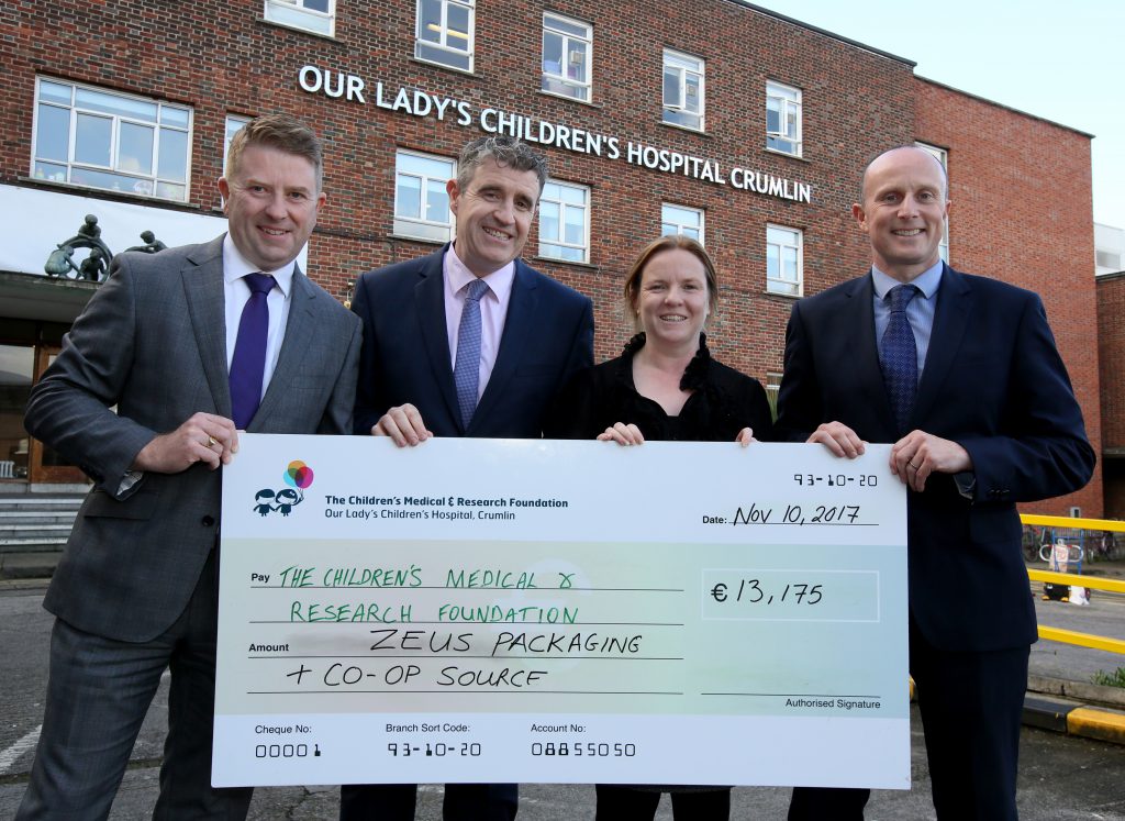 L-R: John Murray, general manager Agri-business Division at Arrabawn Co-op; John Heaphy, general manager Associated Trading Co-ops; Sarah Joyce, Head of Corporate Partnerships at CMRF Crumlin; and Gavin McCarthy, European Product Manager at Zeus Packaging