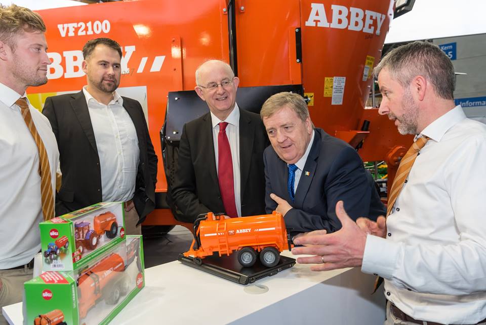 Minister of State Pat Breen visiting Abbey Machinery’s stand at Agritechnica, with Tom Kelly, Enterprise Ireland; Ross Gibbon, Abbey’s southern UK sales representative; Michael O’Grady, Abbey’s sales, marketing and business development manager; and Karol Mirota, OM Agro (Abbey’s Polish agent)