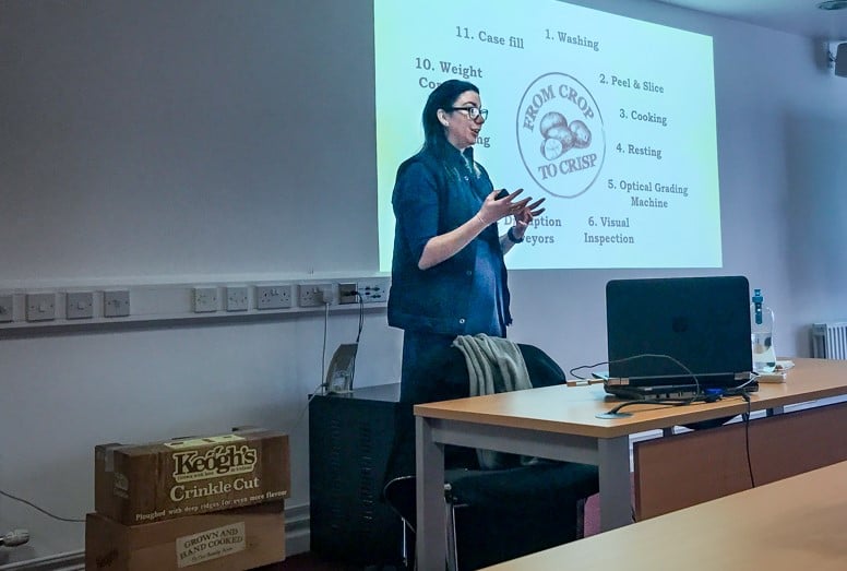Amy O’Leary of Keogh’s Crisps addressing the attendance at Potato Day for Science Week at Teagasc Oak Park