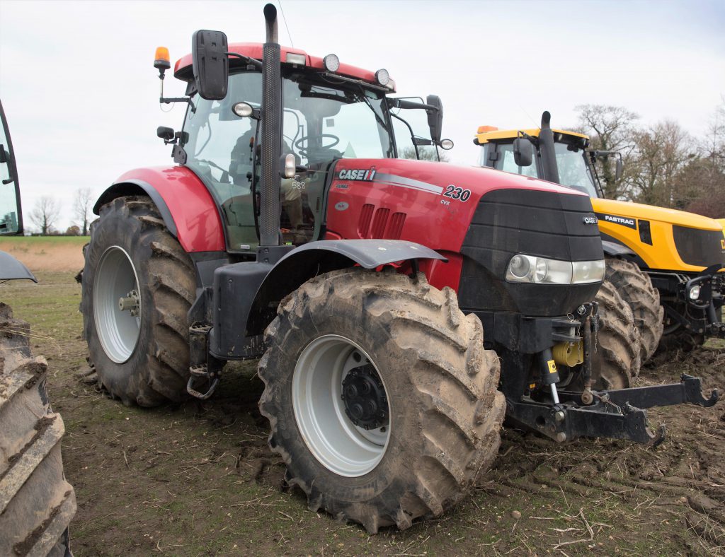 This 2015 Case IH Puma 230 CVX (50kph) had: a front linkage/PTO; front axle and cab suspension; and 650/75 R38 rear wheels/tyres. With 3,020 hours showing, it sold for £59,000
