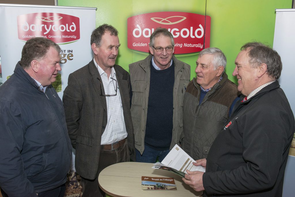 L-R: George Mason, Ardfinnan; Jim Gibbons, president of the ISTA; Michael Ryan, Cashel; Paddy Harrington, Minanebridge; and Liam Leahy, Dairygold. Image source: O’Gorman Photography
