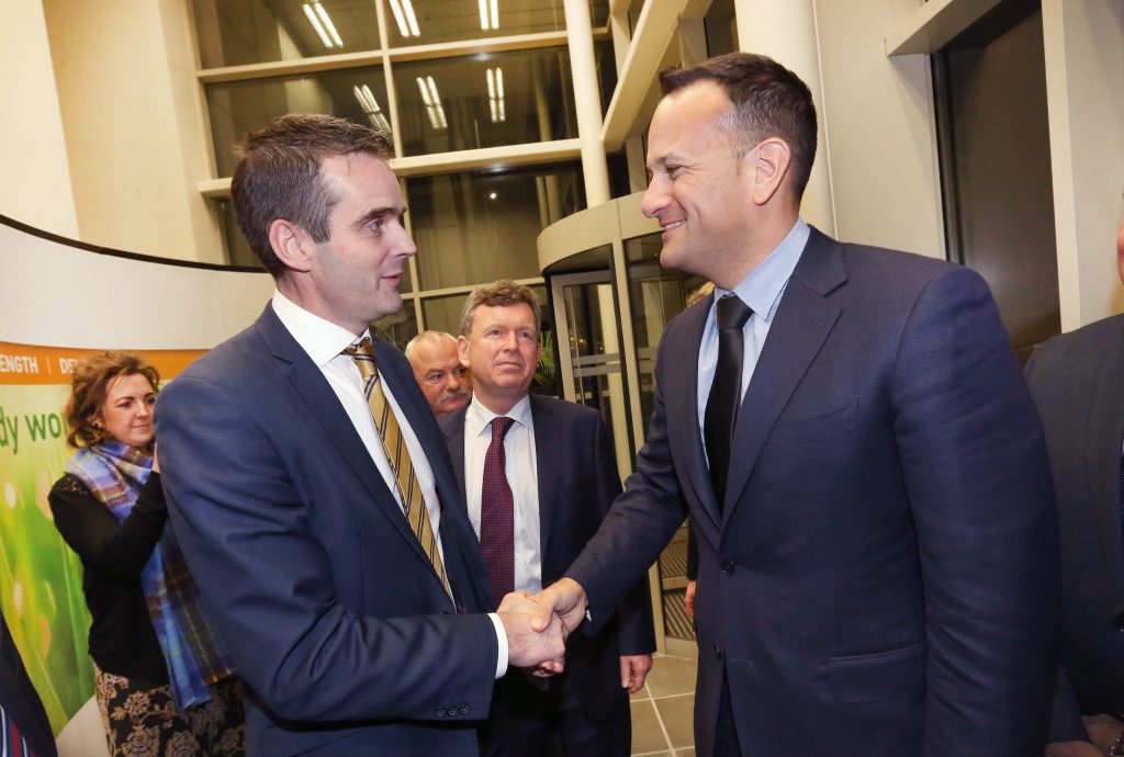 IFA president Joe Healy welcomes Taoiseach Leo Varadkar to the IFA AGM. Image source: Finbarr O’Rourke