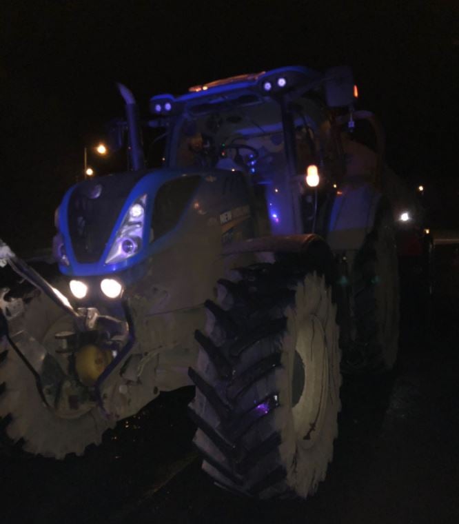 A New Holland tractor was towing the tanker the car collided with. Image source: Derbyshire Roads Policing Unit Twitter