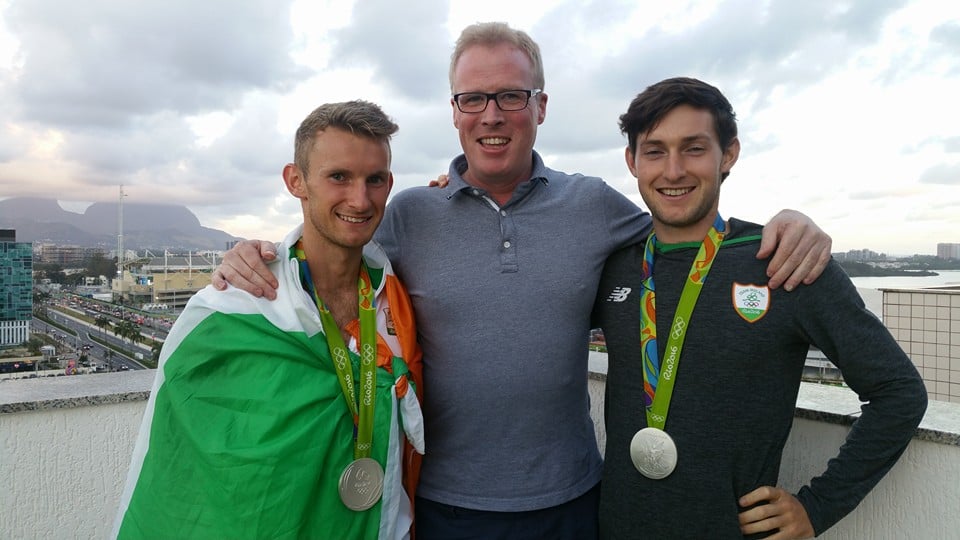 Damien with Gary and Paul O’Donovan just hours after they won their rowing silver medal in Rio 2016