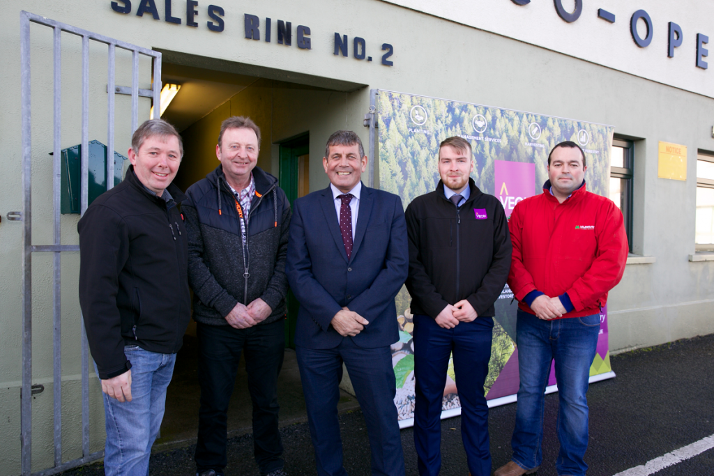 L-R: Enda Monaghan Irish Farmers Association, Clement Kelly MD Clement Kelly Forestry Contractors, Minister Andrew Doyle, Ronan Finnegan of Veon, John Ryan of Murray Timber Group