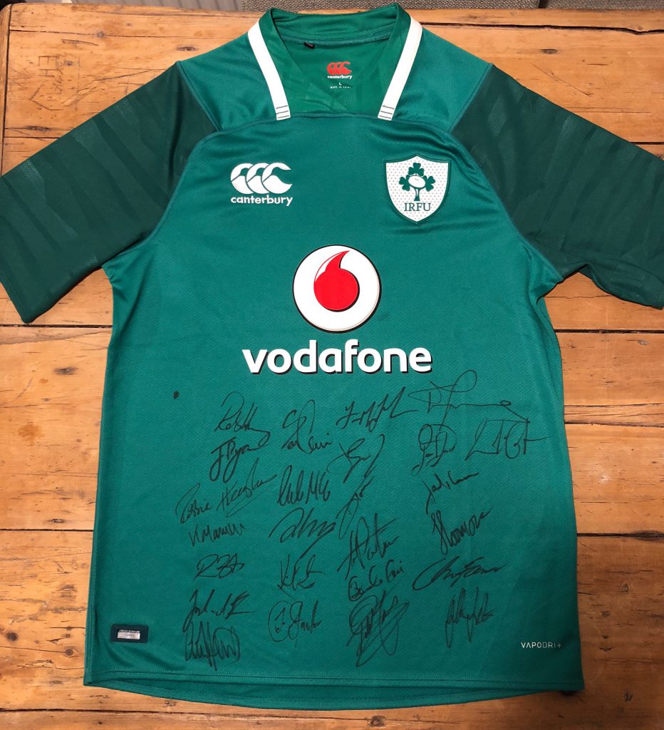 Bidding for the signed Ireland rugby jersey has already reached €1,000