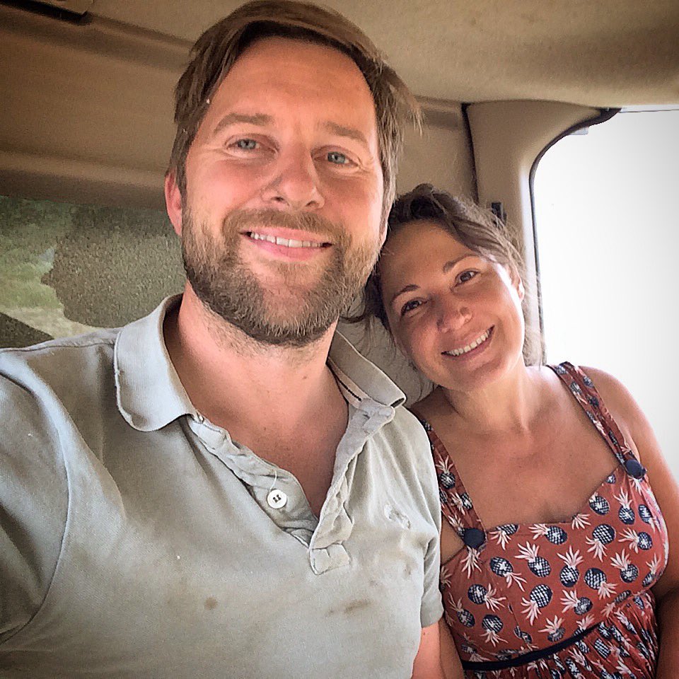 Tom and wife Lisa working in the combine