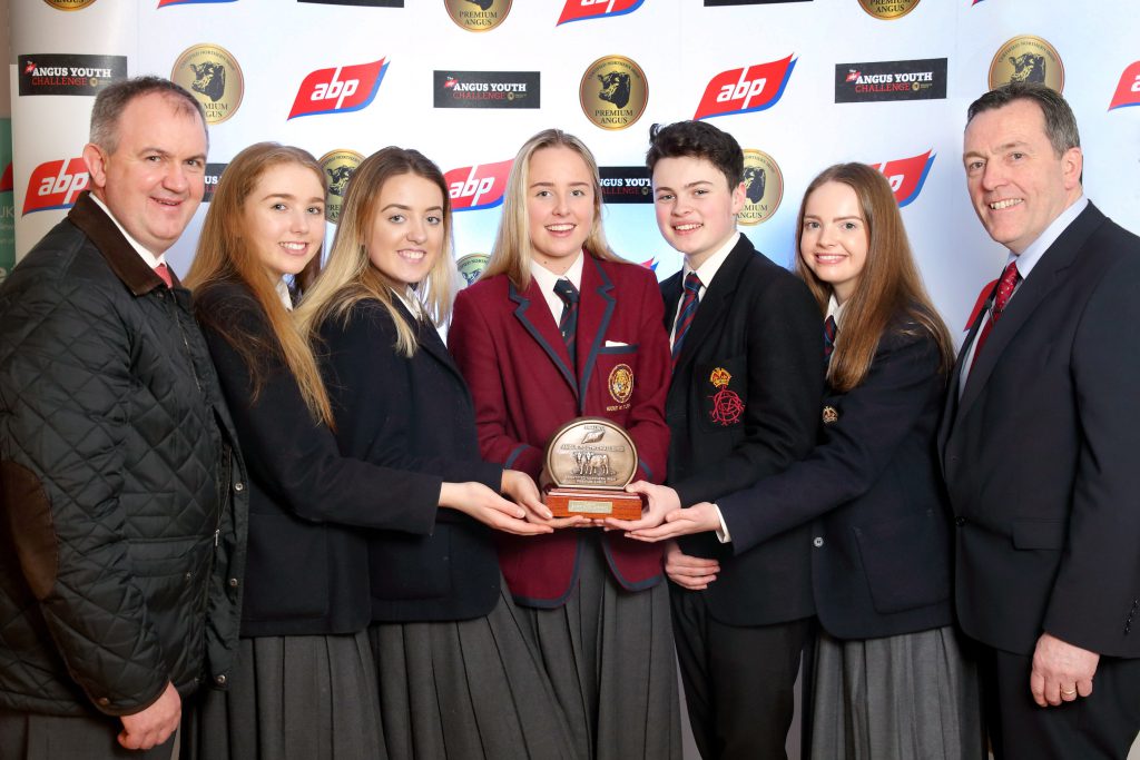 The Belfast Royal Academy team with Charles Smith, general manager of the Northern Irish Angus Producer Group, and George Mullan, managing director of ABP Northern Ireland