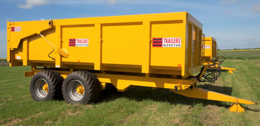 This 2010 AS Marston trailer (tandem axle; sprung drawbar; hydraulic tailgate; grain chute; 550/45-22.5 wheels/tyres) sold for £10,500