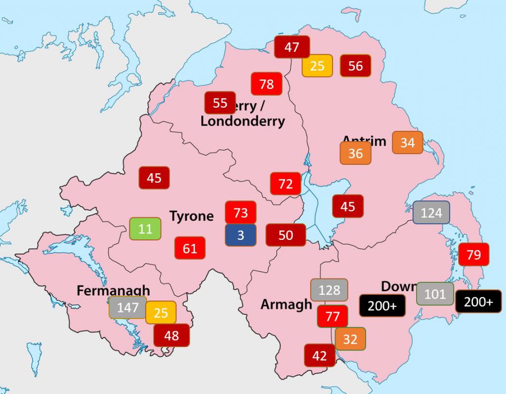 A graphic produced by GrassCheck showing the maximum soil dryness reading recorded (in centibars) on its network on Sunday