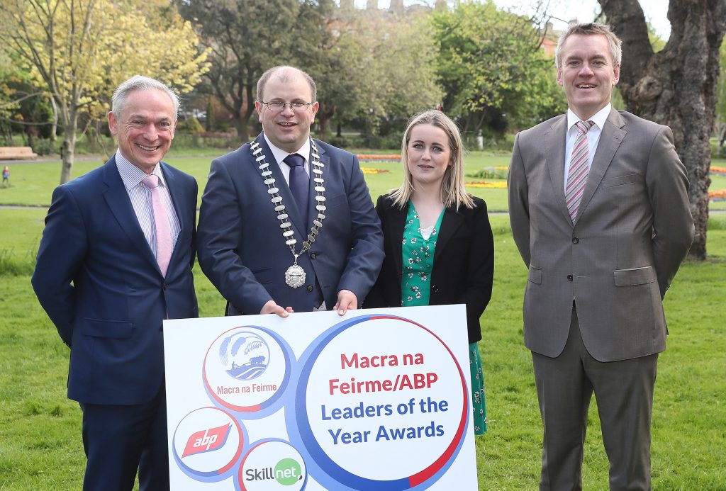 L-R: Minister Richard Bruton; Macra na Feirme president James Healy; Jennifer Keegan of Macra; and Martin Kane of ABP