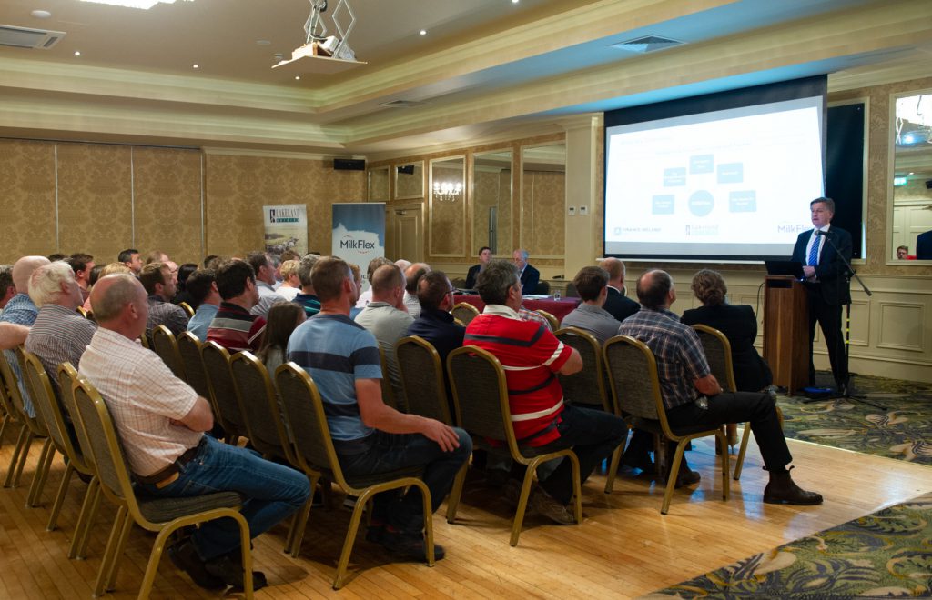Conor Boyle, general manager of MilkFlex, Finance Ireland, speaking at the launch of the Lakeland Dairies MilkFlex scheme at the Kilmore Hotel, Cavan.