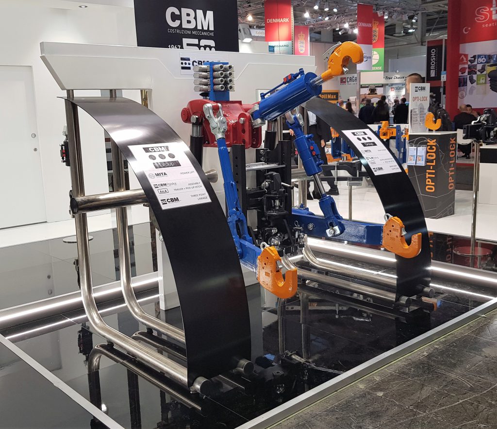 A mock-up of a tractor’s rear three-point linkage at last November’s Agritechnica show in Germany